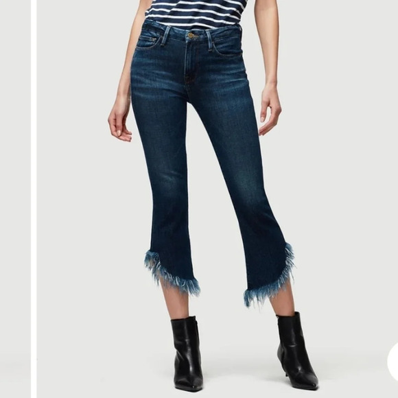 Frame Le Crop Frayed-Hem Mini Boot Cut Jeans - Picture 1 of 11